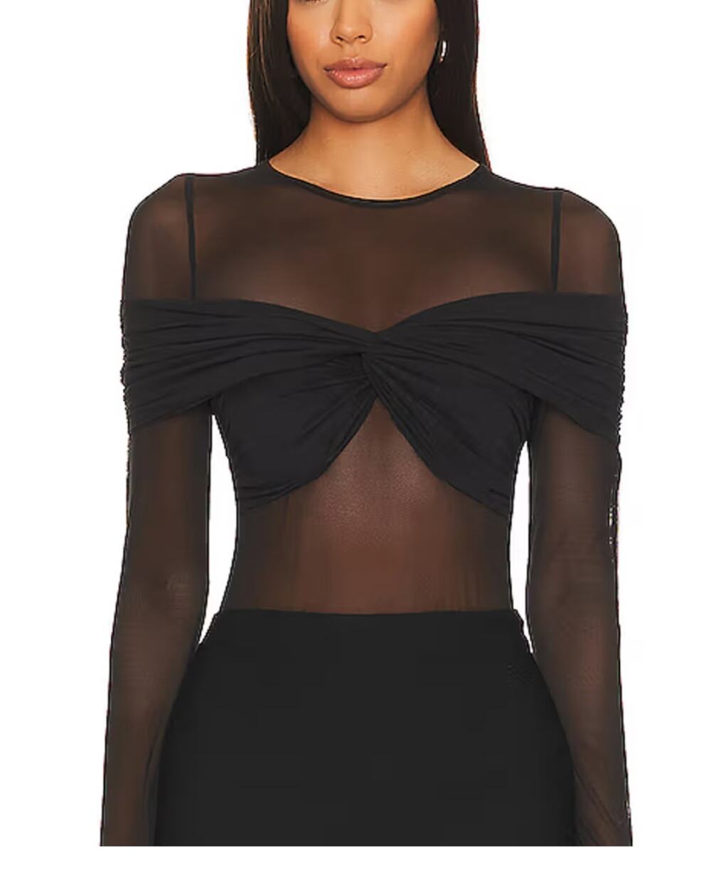 Misha Nwt Nerida Bodysuit Black Mesh Sheer Longsleeve Illusion Size Xxs